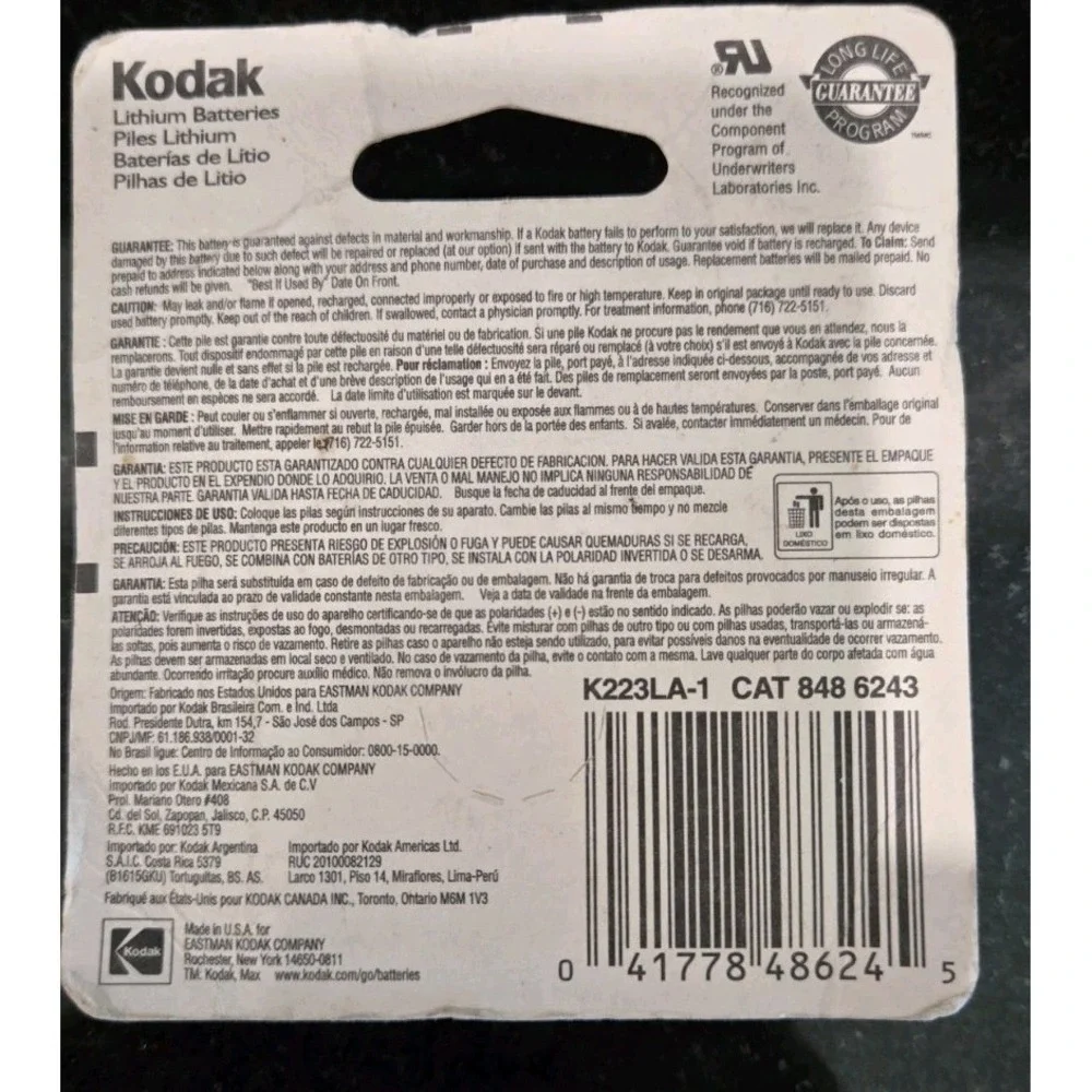 Kodak K223 Lithium Battery Pack 6V NOS New Vintage Camera 6-Volt 1pc 2012